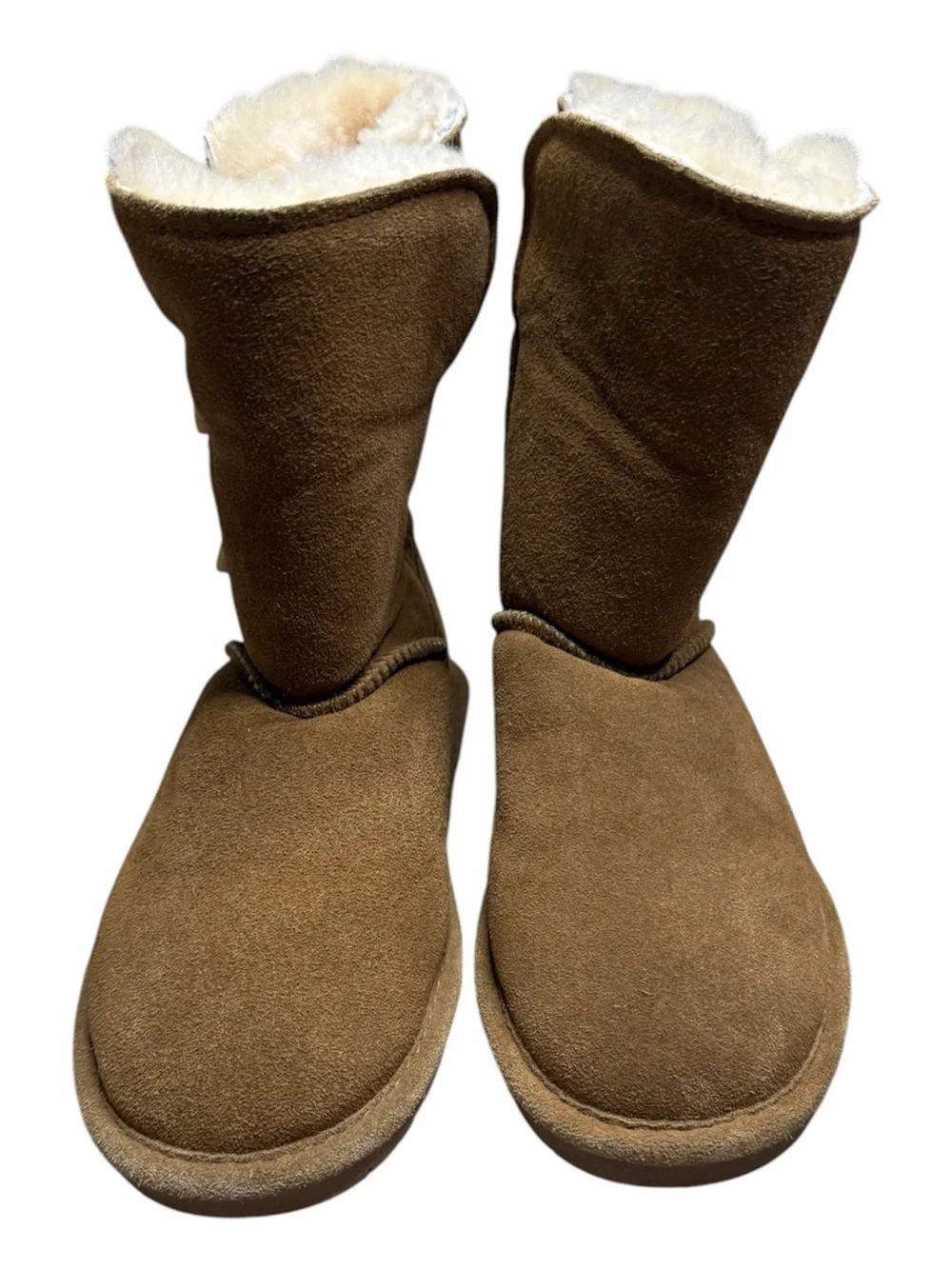 BEARPAW Brown Suede Sheepskin Lined Winter Boots Women’s Size 7 Toggle Mid Calf